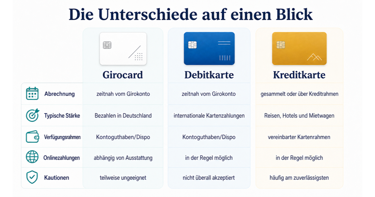 Girocard, Debitkarte oder Kreditkarte – Unterschiede