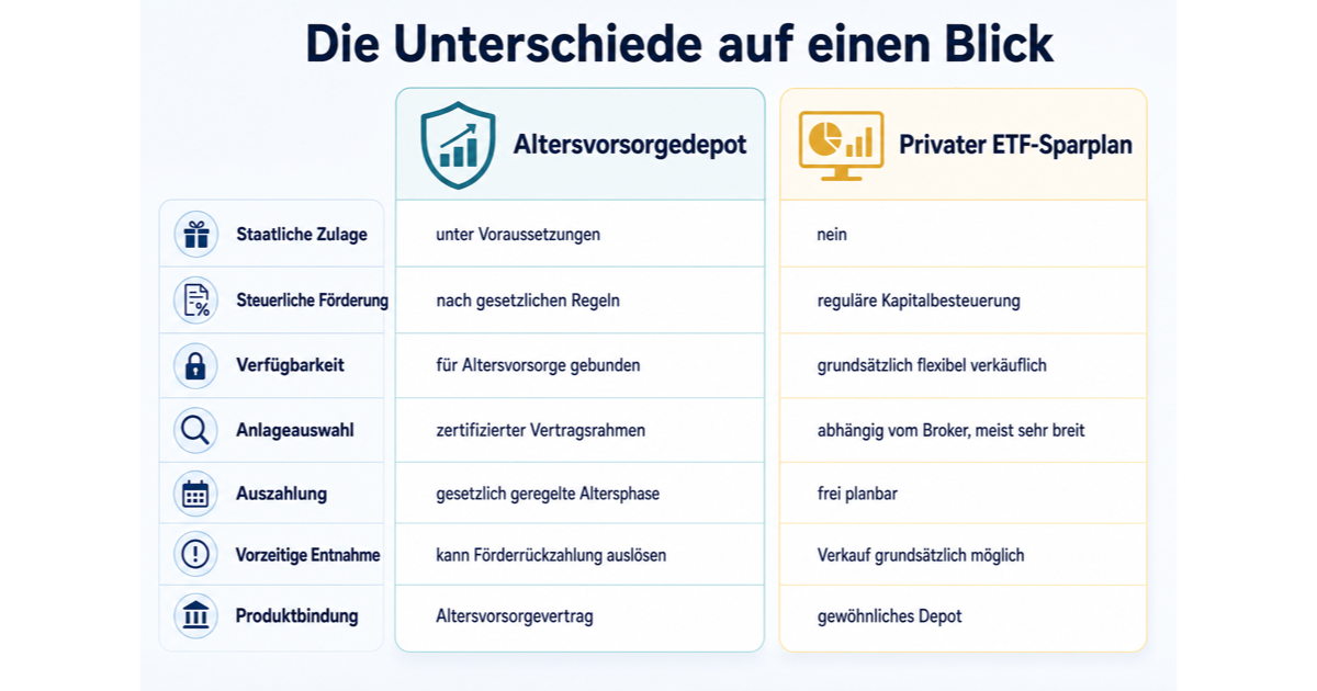 Altersvorsorgedepot oder ETF-Sparplan im Vergleich